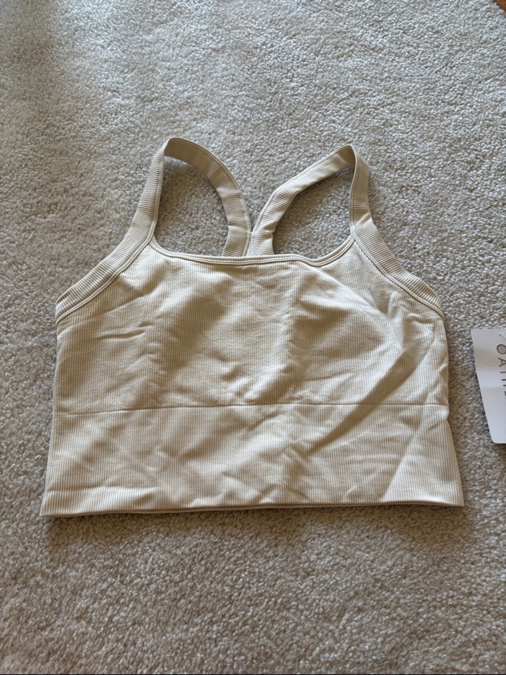 Athleta Beige Ribbed Tank Sports Bra